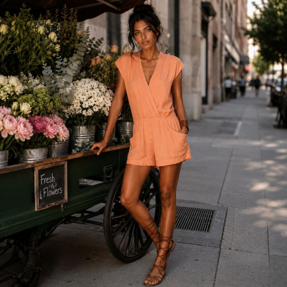 Peach 100% silk romper 12th St by Cynthia Vincent W/S 6504